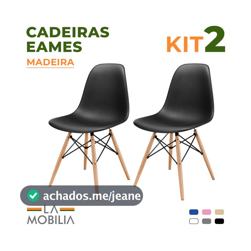 Kit 2 Cadeiras Charles Eames DSW Pés de Madeira Escritório e Escrivaninha