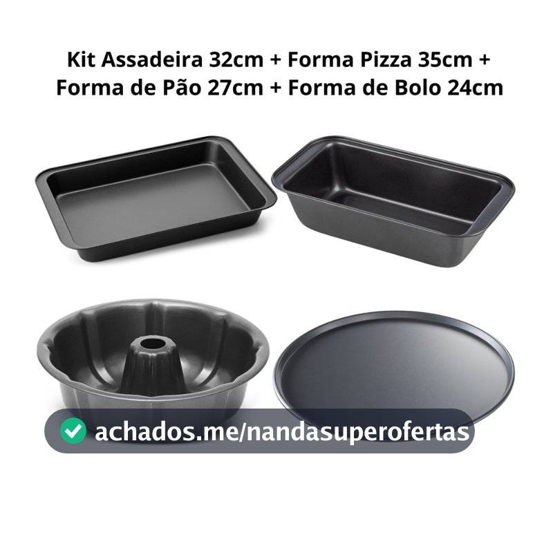 Conjunto De Formas Assadeiras 4 Peças Antiaderentes Bolo Pizza Tortas Pão Aço Carbono Não Gruda