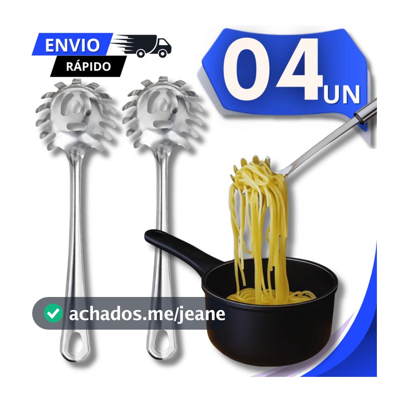 Conjunto Pegador Macarrão Massas Aço Inox 23,4Cm Cozinha Restaurantes Buffet Resistente Utensílios