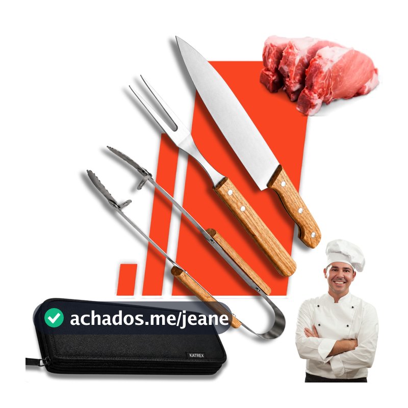 Kit Churrasco Profissional 3 Peças Inox Faca Garfo Pegador Estojo Maleta Bolsa Churrasqueiro Conjunto Utensílios Aço