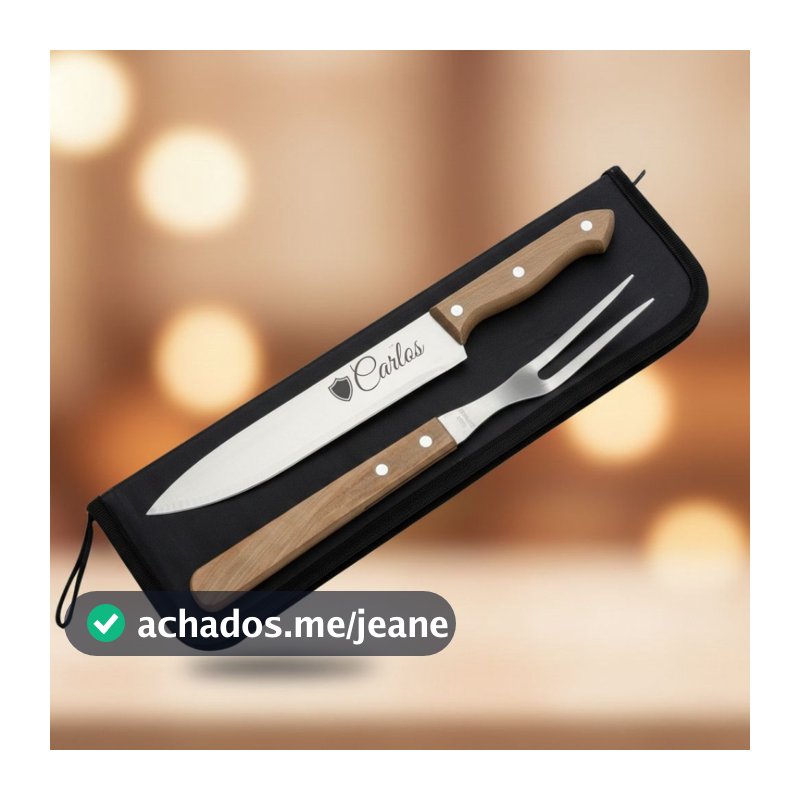 Kit Churrasco Personalizado 2 pçs Faca e Garfo Estojo Presente
