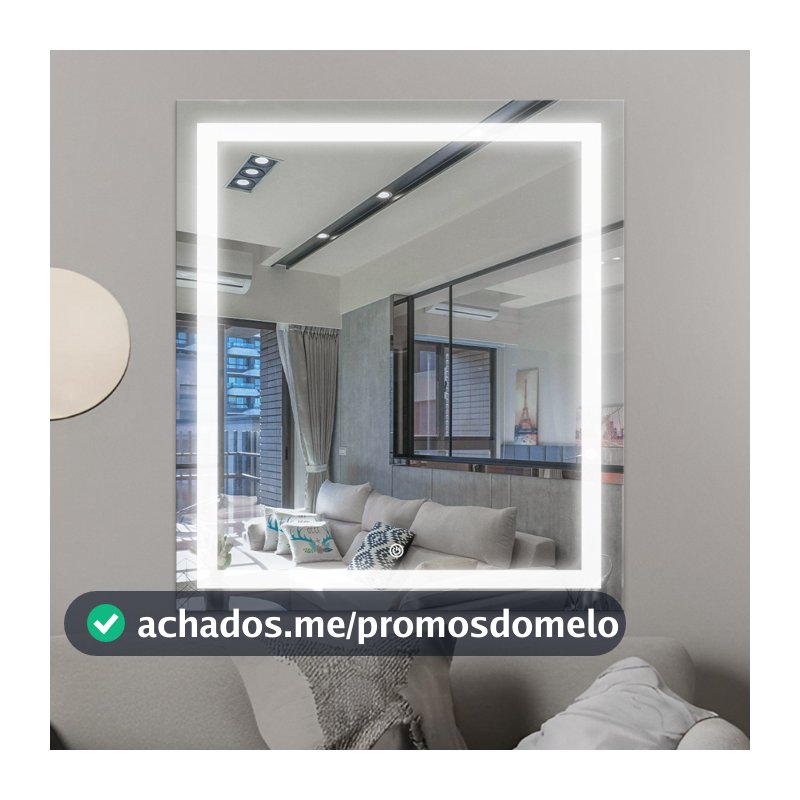 Espelho LED 3 Cores Decorativo com Fonte e Ajuste de Luz