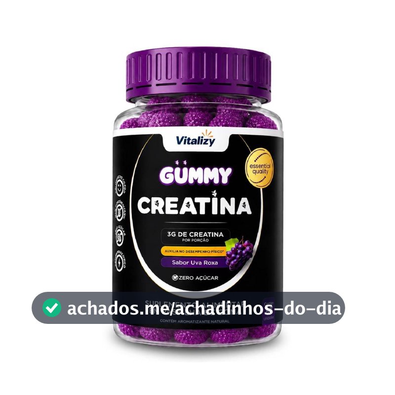 Creatina em Goma Gummy 3g Zero Açúcar 60 Gomas Sabor Uva Roxa Vitalizy