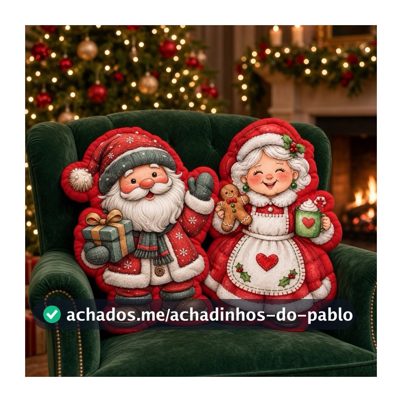 Almofadas de Natal papai Noel e mamãe Noel pijama, mamãe Noel biscoito