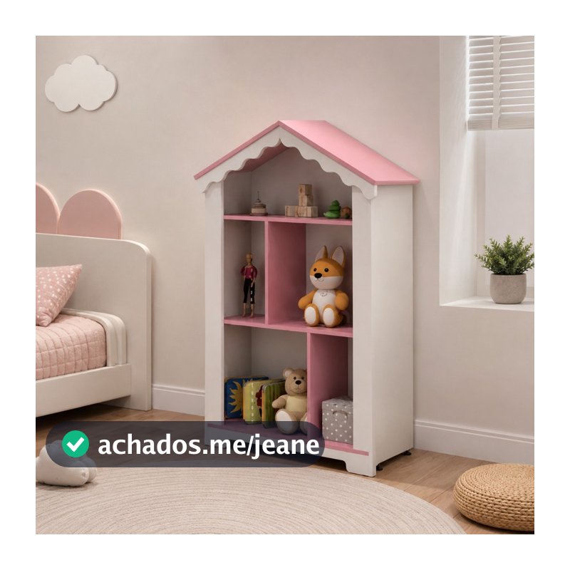 Estante Organizadora Infantil Casinha Princesa MDF Branco Rosa Organizador Para Quarto Menina