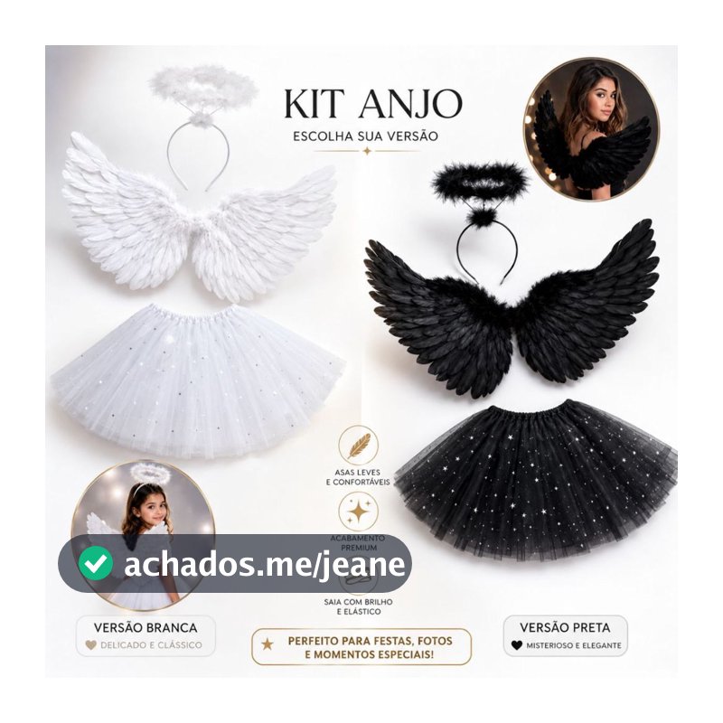 Fantasia Asa Anjo, Tiara e Saia Fantasia Halloween Carnaval Festas Cosplay