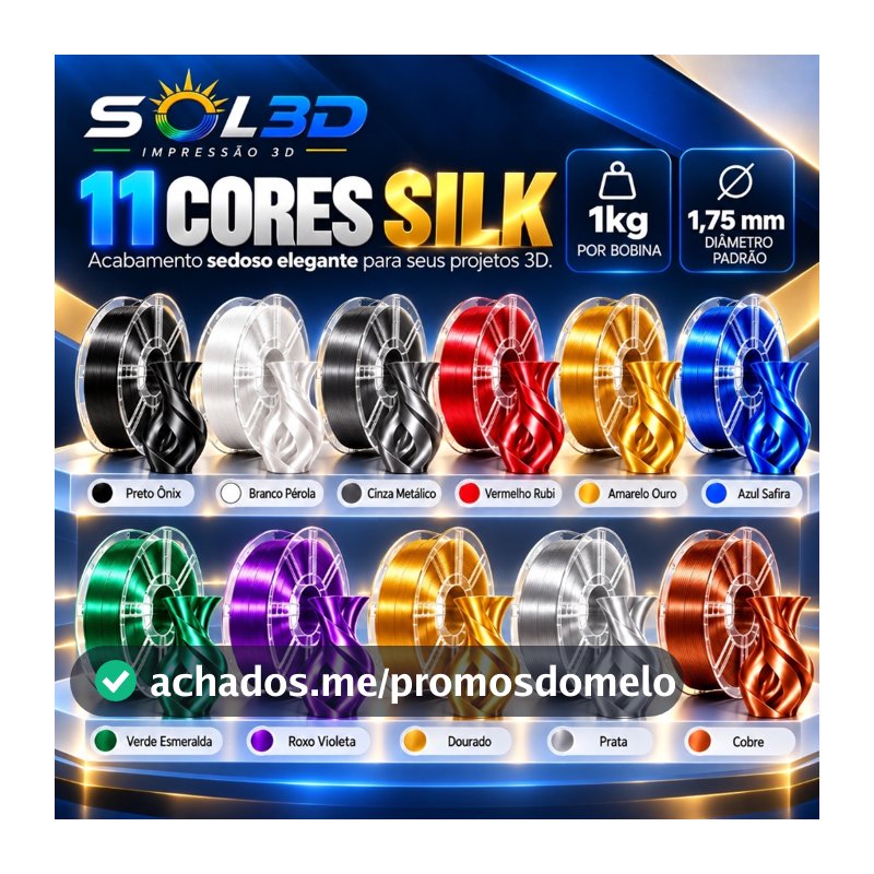 Filamento PLA Silk SOL3D 1kg 1,75mm Brilho Sedoso Impressora 3D
