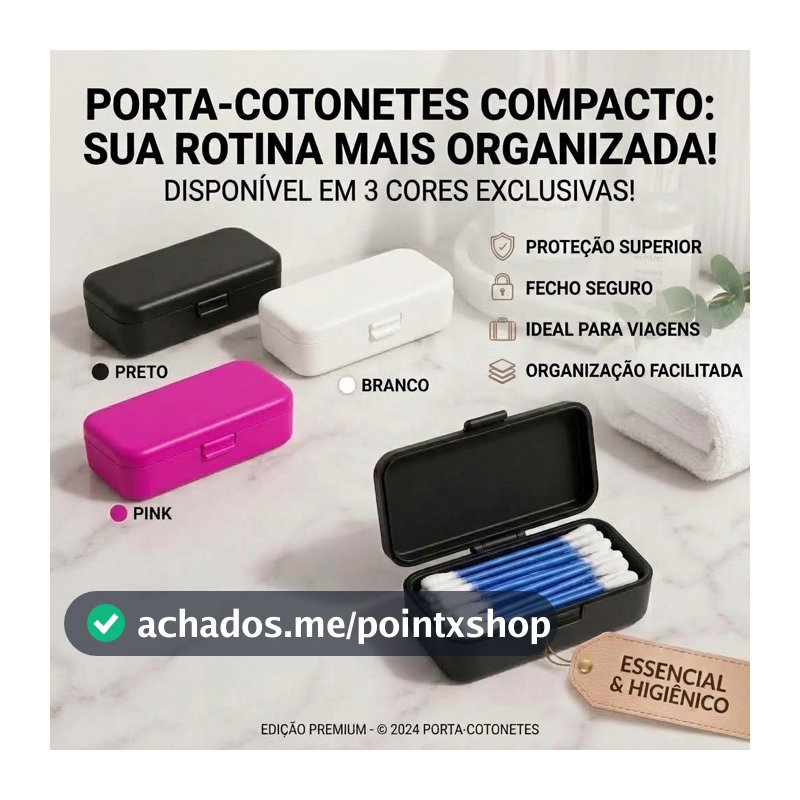 Porta Cotonetes com tampa Organizador Bolsa Viagem Higiene pessoal