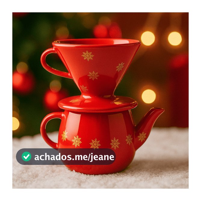 Kit Bule 500 ml com Coador Filtro de Porcelana  Café Chá  – Vermelho com Flocos de Neve