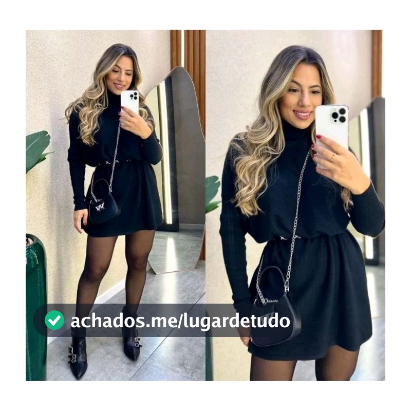Vestido Poncho Tecido Lanzinha vestido Midi feminino gola alta com manga longa Inverno