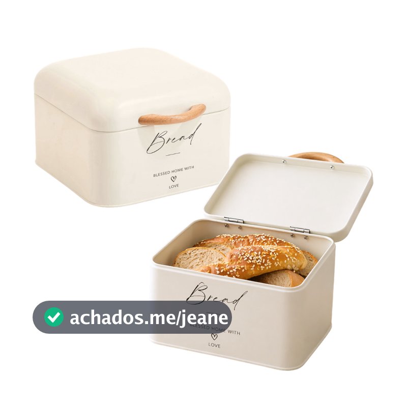 Porta Pão Em Lata Metal Com Tampa Bread Alça 18x15,5x12,5cm