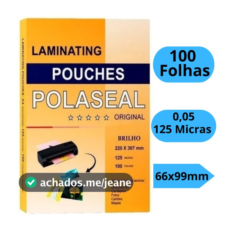 Plástico Para Plastificação Polaseal 100 Folhas 0,05 66x99mm Para CPF Título Com Brilho 125 Micras