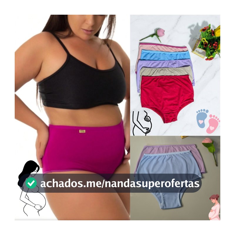 Kit Calcinha Gestante E Pós-Parto Cintura Alta Cós Duplo Confortável Maternidade Grávida