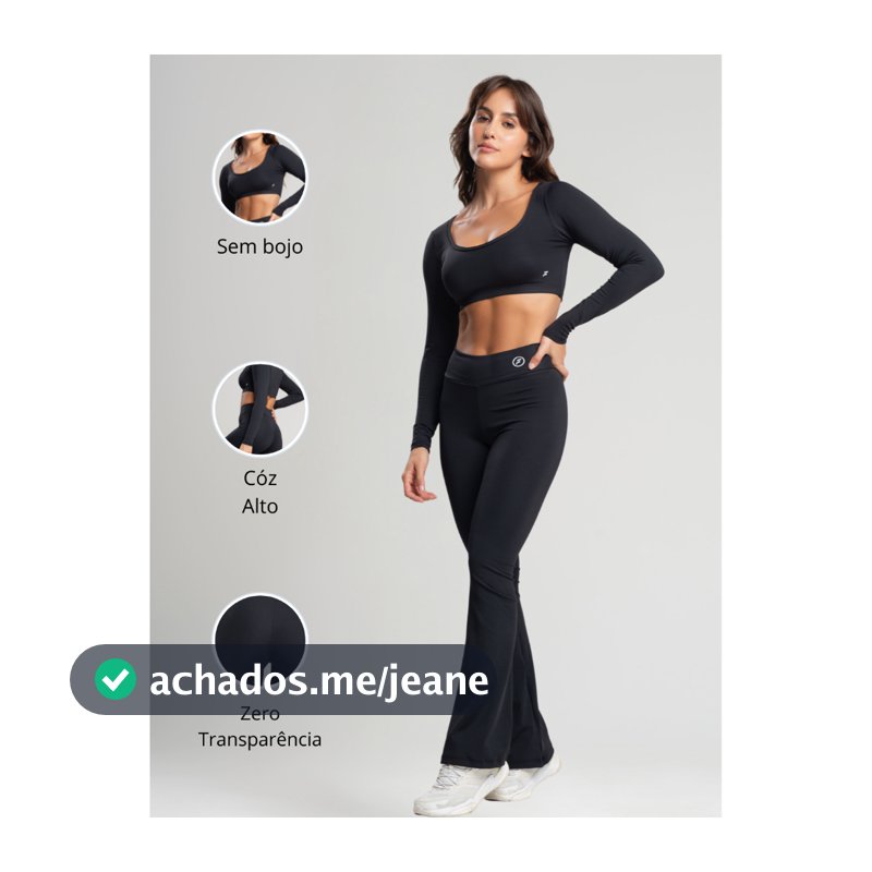 Conjunto Fitness Bailarina Academia Top Manga Longa Legging Flare Suplex Zero Transparência Feminina