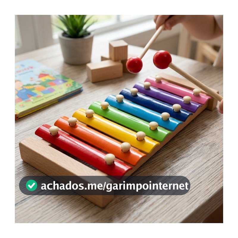 Brinquedo pedagógico Xilofone Educativo 8 Notas Madeira Teclado Musical Didático Coordenação Baqueta