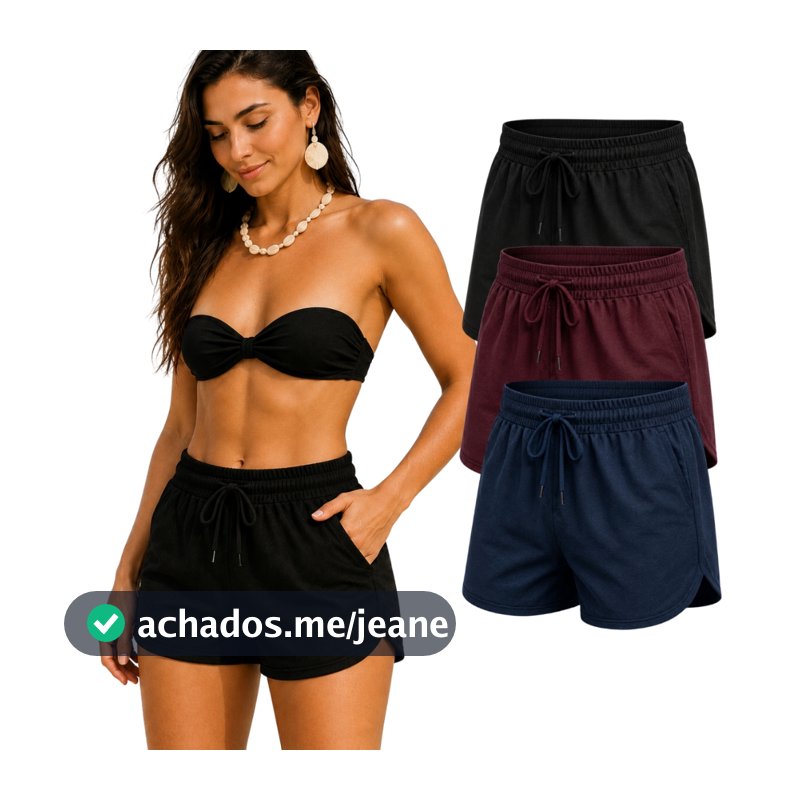 Shortinho Feminino Saída de Praia Suede com Bolso Cós Elástico Confortável Piscina Praia Verão