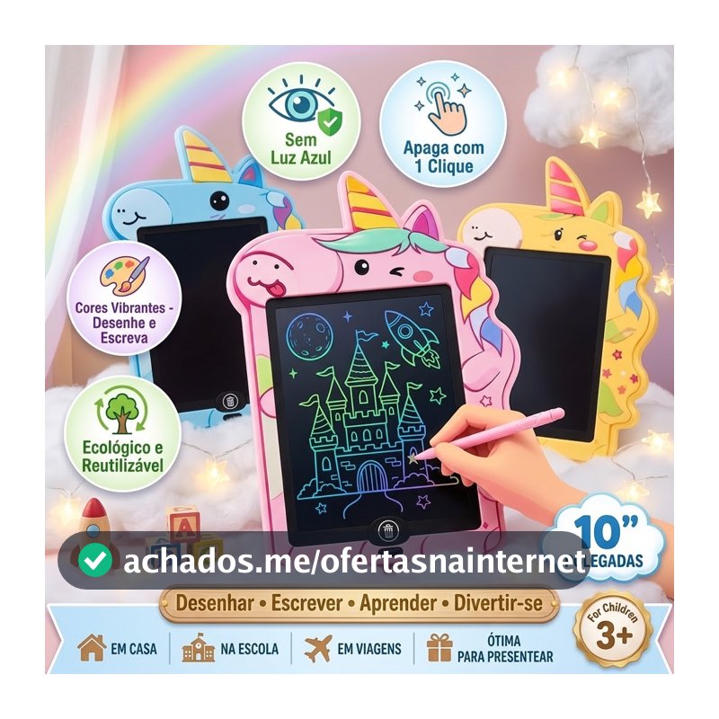 Lousa Mágica Infantil LCD 10 Polegadas para Escrever e Desenhar Colorida Educativa Menina Menino Presente