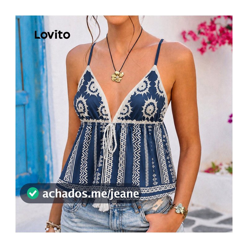 Lovito Blusa Férias Feminina Tassel Sem Costas Primavera Verão LBL32267