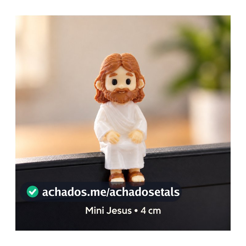 Mini Jesus Sentado 4 cm — Enfeite Religioso para Monitor, Mesa e Prateleira