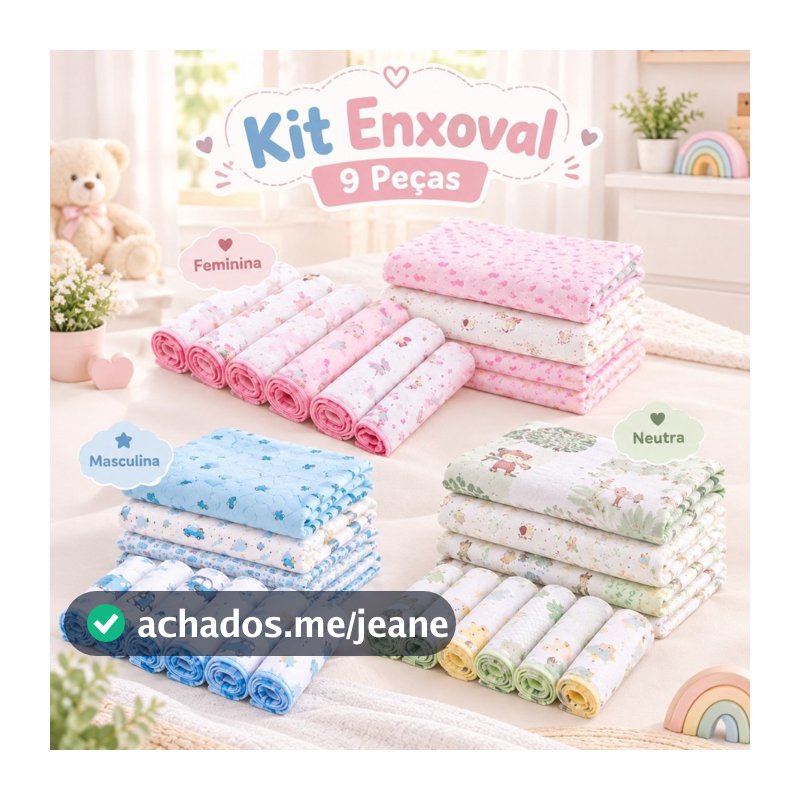 Kit Enxoval 9 Peças - 3 Cueiros e 6 Paninho de boca