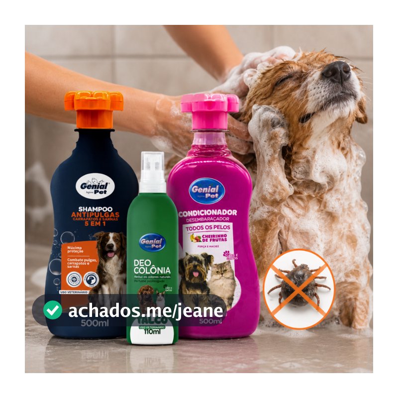 Kit Shampoo Antipulgas Carrapatos Sarnas 5 em 1 Condicionador Deo Colônia Cães