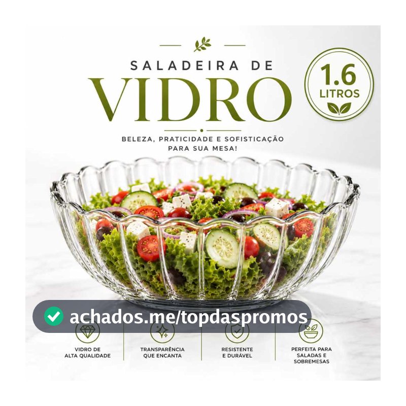 Tigela De Sobremesa Vidro  Resistente Marinex Saladeira De Vidro   Saladeira 1 ,6 Litros Saladeira Vidro