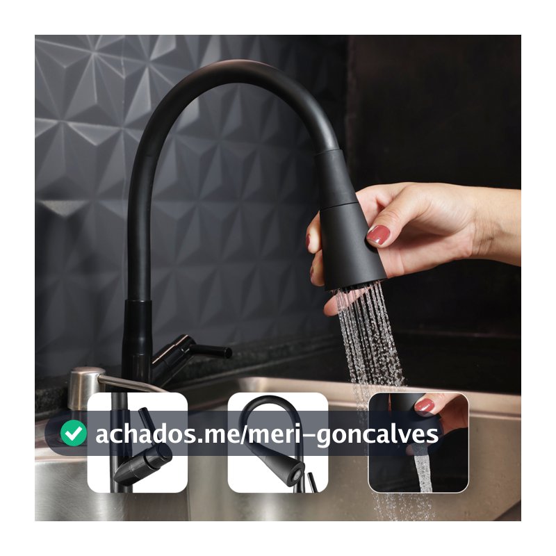 Torneira Gourmet Cozinha Bancada Preta Flexível 2 Jatos ABS Para Pia Mesa Área Gourmet Alta Moderna