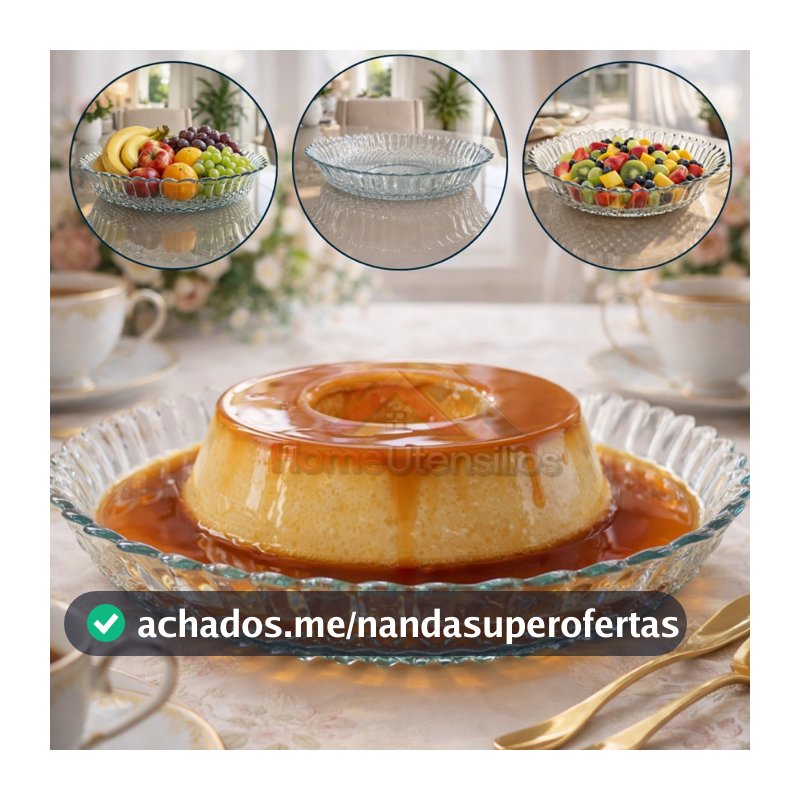 Prato Com Borda Em Vidro Centro De Mesa Para Bolo Pudim Torta E Frutas Multiuso 30 CM