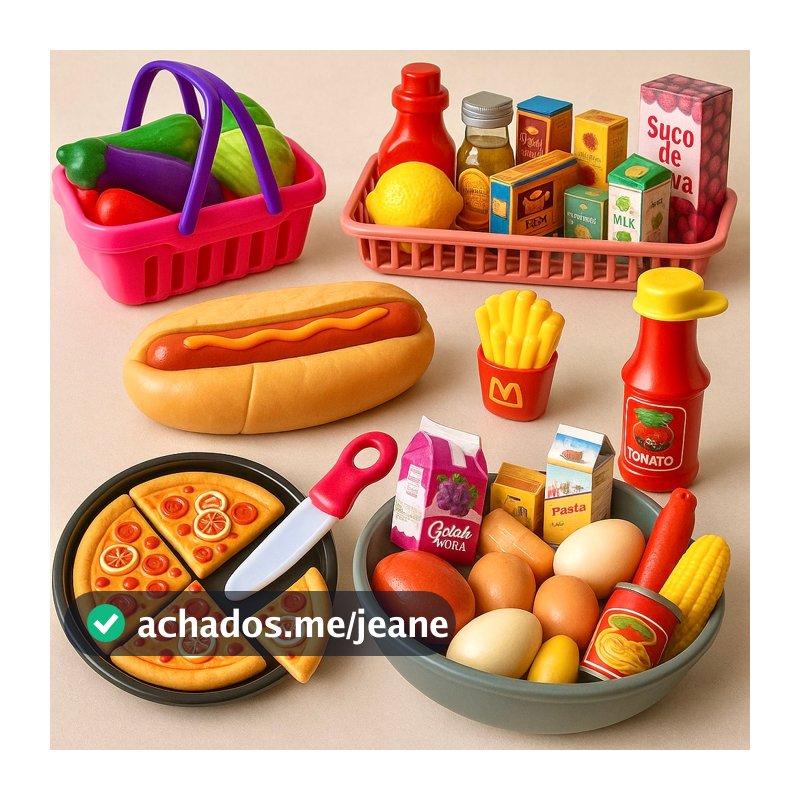 Kit Brinquedos Menino Menina Comidinha Infantil Velcro Mercadinho Comidas Brinquedo Cozinha Infantil