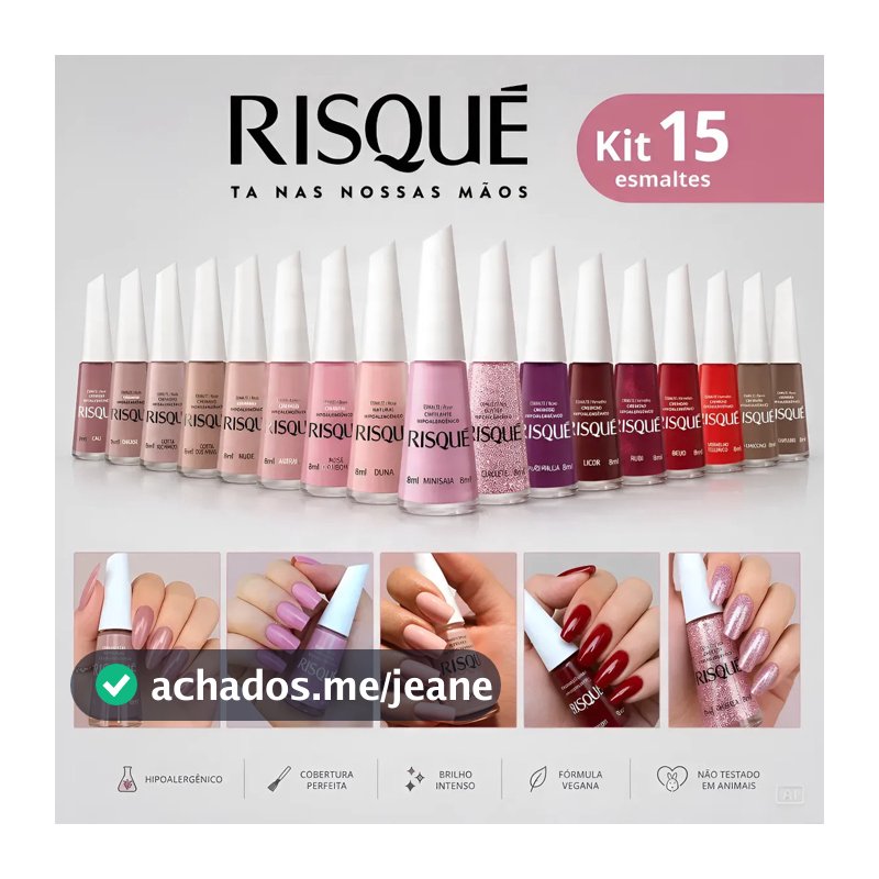 Risque Kit 15 Esmaltes Cores Clássicas Hipoalergênicos