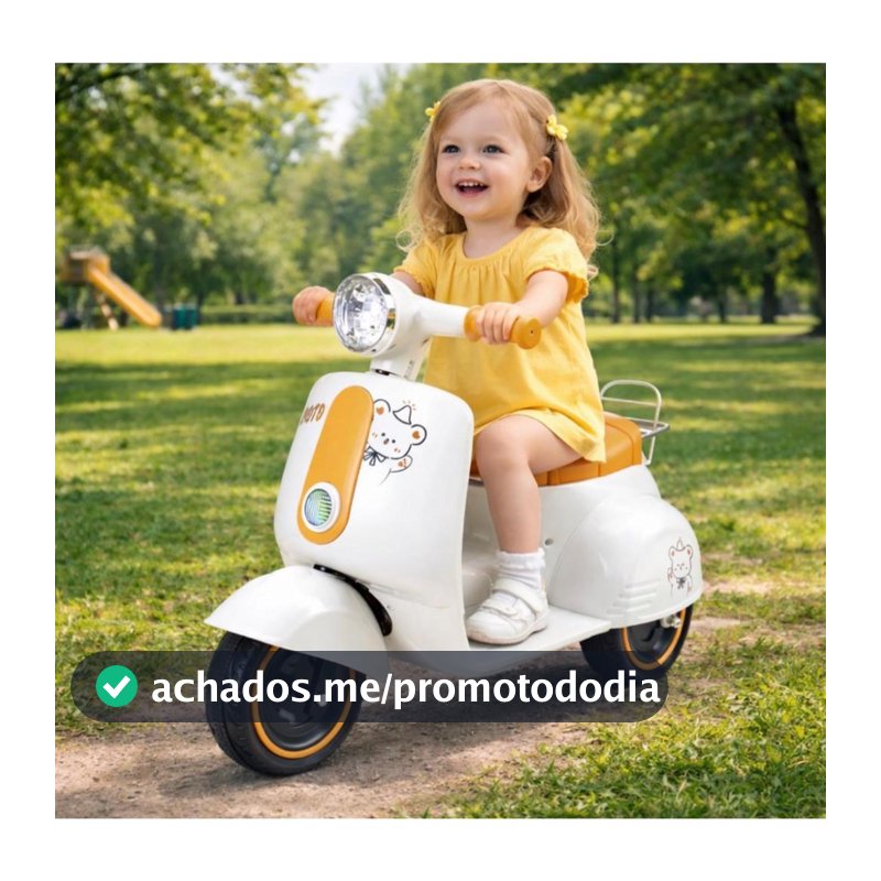 Triciclo Infantil Eletrico Avespa Scooter Maral 6V Luz e Som Farois de Led Bagageiro Traseiro Menina e Menino