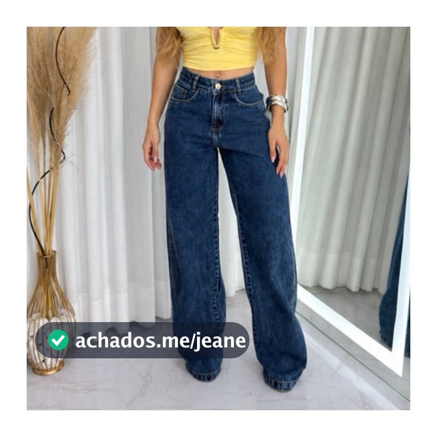 Calça Wide Leg Jeans Feminina Marmorizada Cintura Alta Sem Lycra 100% Algodão Tendência