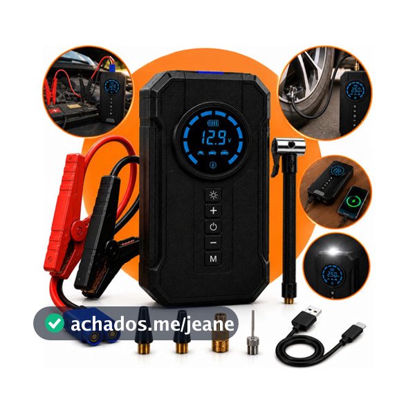 Auxiliar Partida Compressor Ar Calibrador Pneu Carro Moto