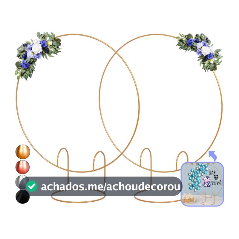 2 Arco De Festa Redondo 50cm De Mesa Dourado Painel Decoração