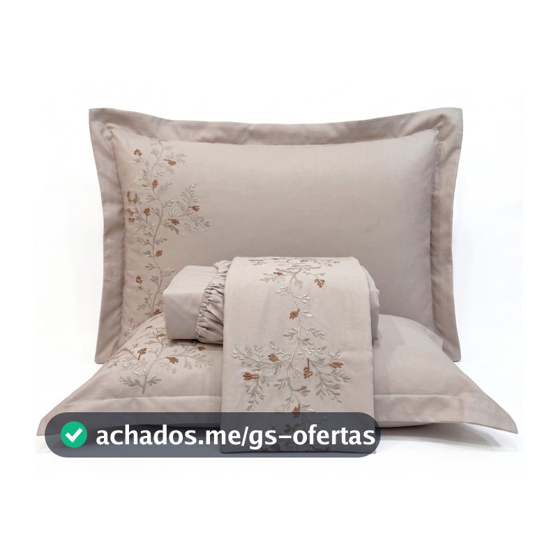 Jogo Cama Percal 300 Fios C/ Barrado Bordado Nuance 04 Peças