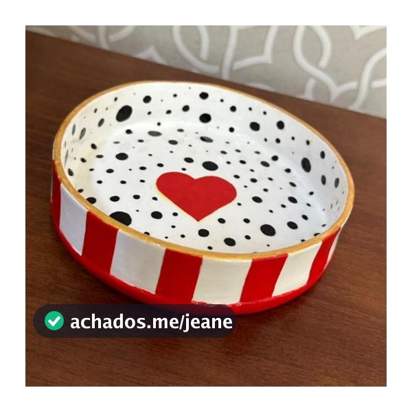Porta Joias e Acessórios Artesanal em Cerâmica Fria Coração Poá Pop Art Decoração Criativa