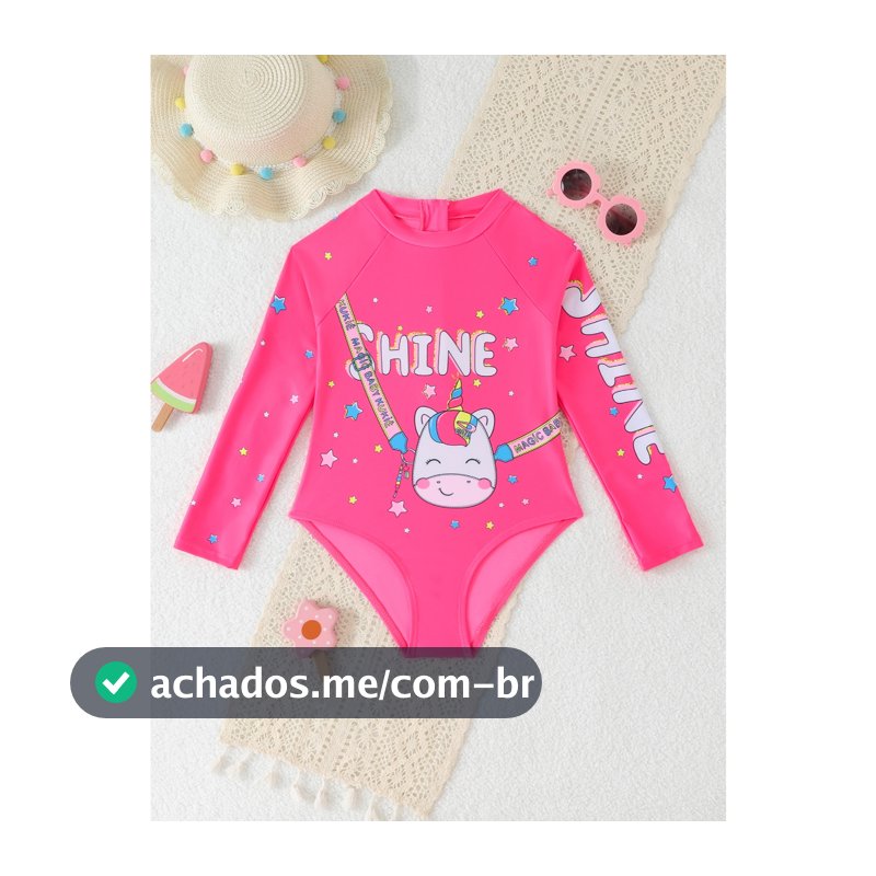 RWX VEST Maiô Infantil com Estampa de Unicórnio e Manga Longa 2025 b3619