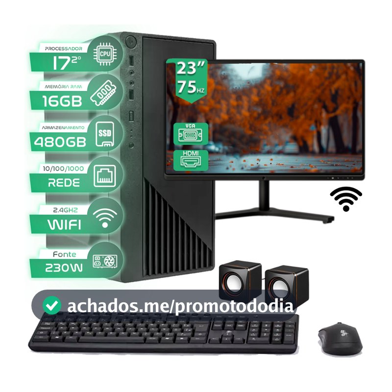 Computador Intel I7 16gb Ssd 480GB Monitor 23' - Completo