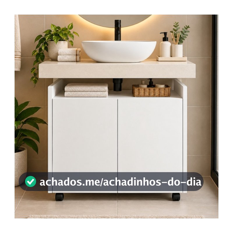 Gabinete Armário Organizador Banheiro Lavabo com 2 portas e Rodízio