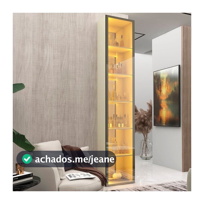 Cristaleira 1 Porta Reflecta com Fita LED e Espelho 100% MDF Luminare Bege/Off White Off White