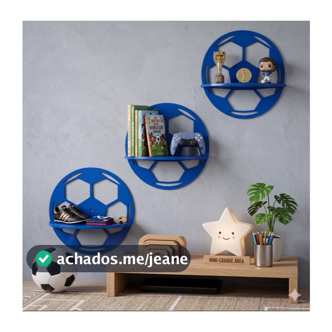Kit 3 Nichos Redondos Bola De Futebol MDF Decoração Quarto Infantil Bebê Menino Prateleira Organizadora