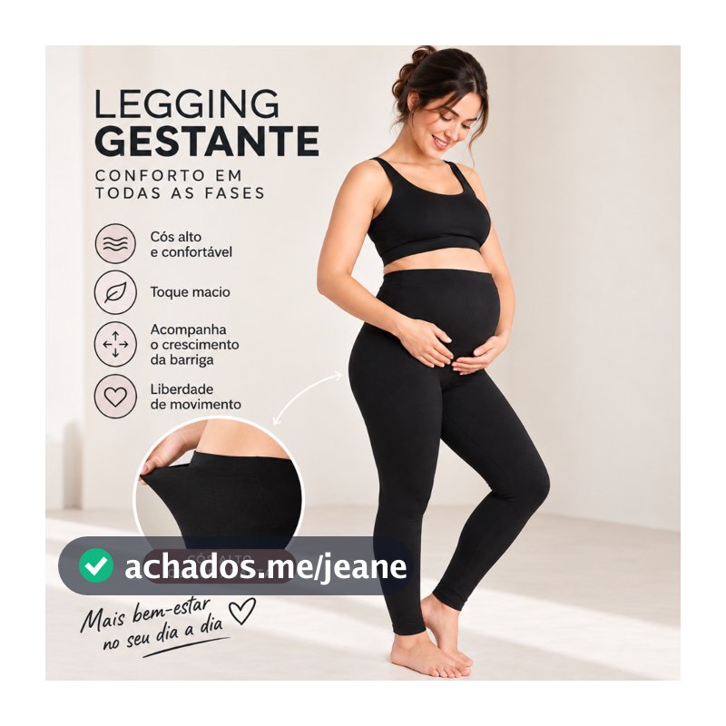 Calça Legging Gestante Maternidade Gravida Preto Cós Alto Confortável Gestação Feminina Plus Size
