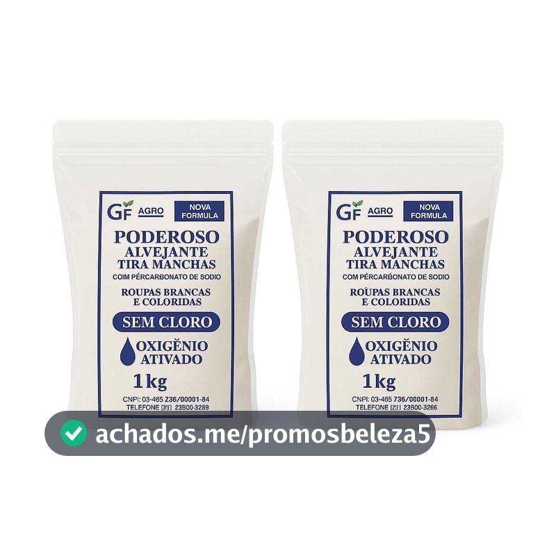 Kit 2KG- Alvejante Poderoso com Percarbonato de Sódio Tira Manchas Roupas Brancas e Coloridas