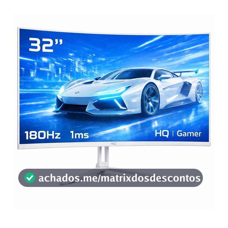 Monitor Gamer HQ 32" Ultra Branco Curvo 1ms, 180Hz, Quad HD (QHD) - 2560x1440, AMD FreeSync, HDMI, DP, HQW32C180
