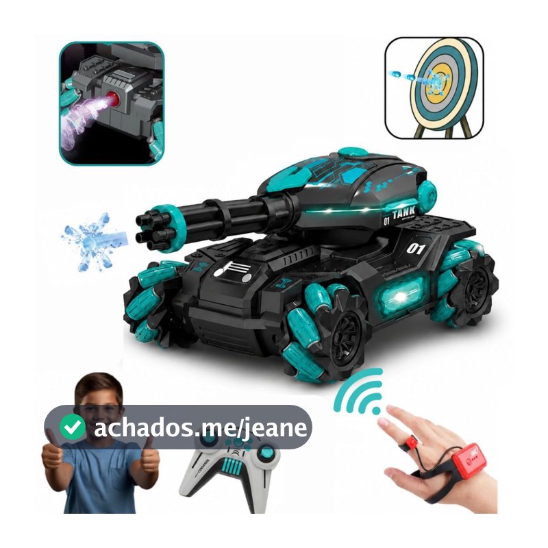 Brinquedo Carrinho Controle Remoto Tanque De Guerra Atira Bolinha Gel Kit Completo