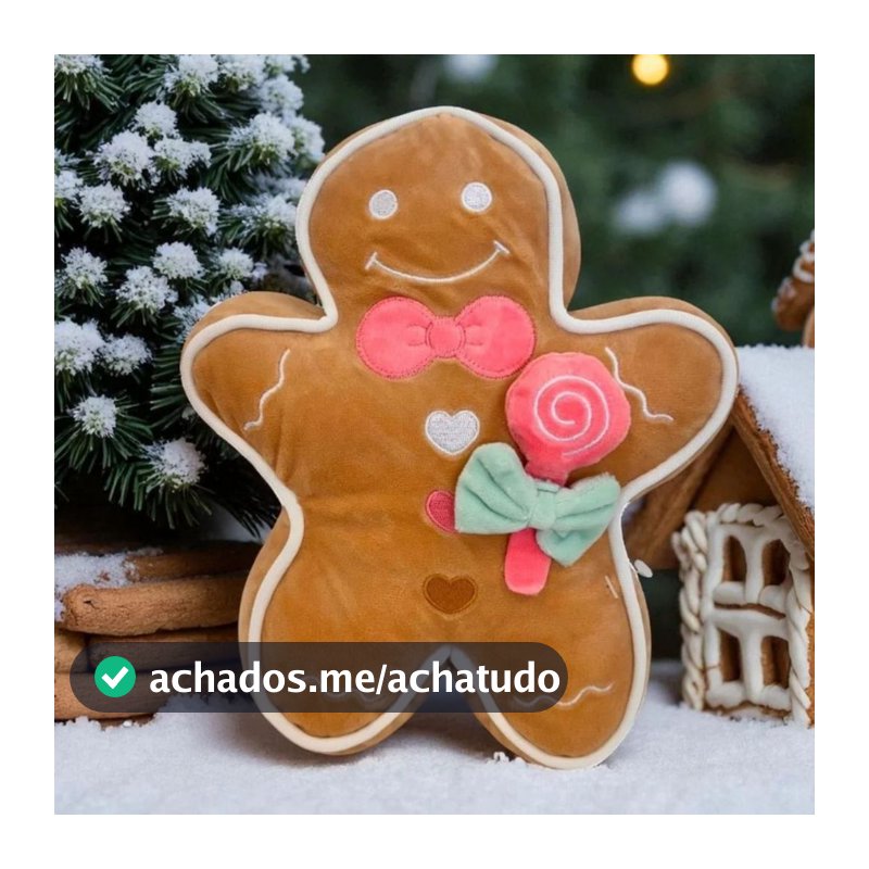Biscoito Natal de Pelúcia com Laço Rosa e Pirulito - 23cm - 1 unidade - Rizzo