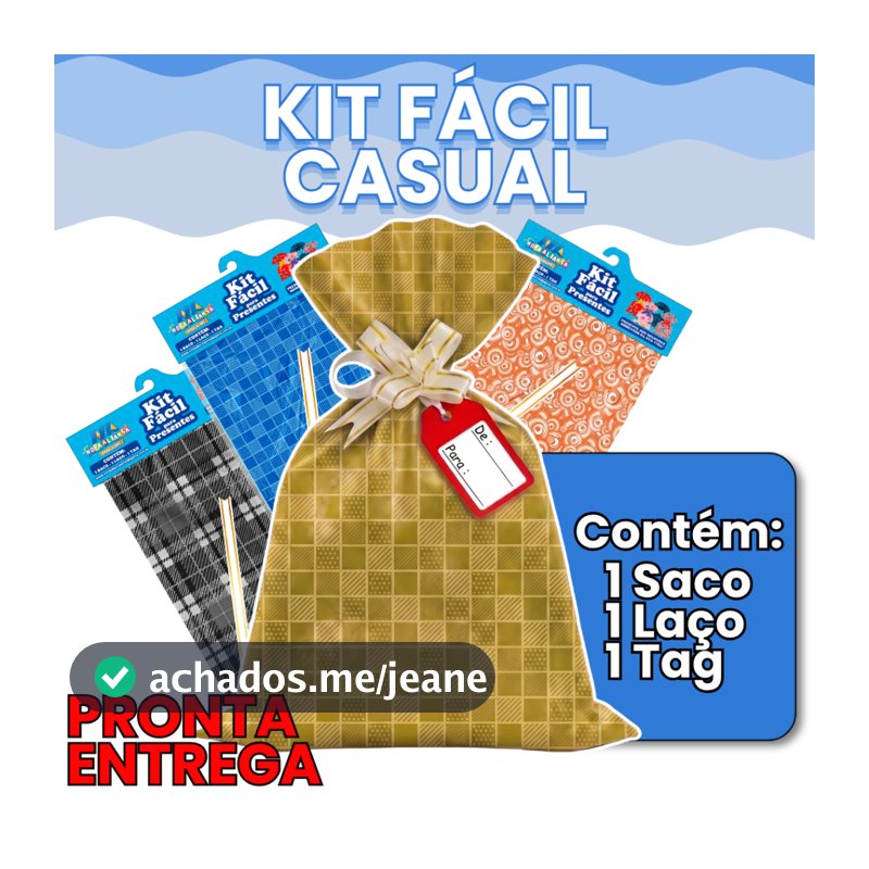 Saco de Presente Casual Kit Fácil c/ Laço e Tag Sortido | Aniversário Natal Amigo Secreto | 15x45 a 45x60