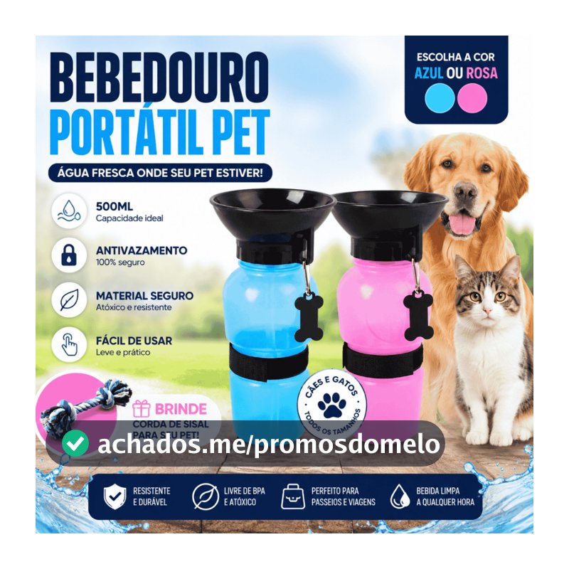 Bebedouro Portátil Pet 500ml Antivazamento | Garrafa de Água para Cães e Gatos + Brinquedo de Corda Brinde