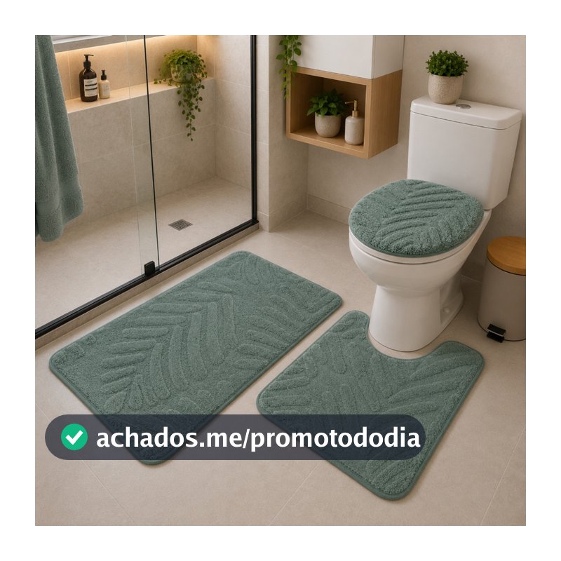 Jogo de Tapete Kit para Banheiro 3 Peças Antiderrapante Felpudo Macio Lavável Absorvente