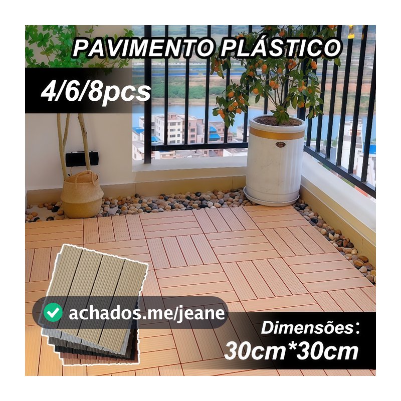 Kit 4/6/8 Piso Decks Modular 30x30 Textura Rustico Plástico Encaixe Decks-Jardim Sacada Piscina Varanda Jardim